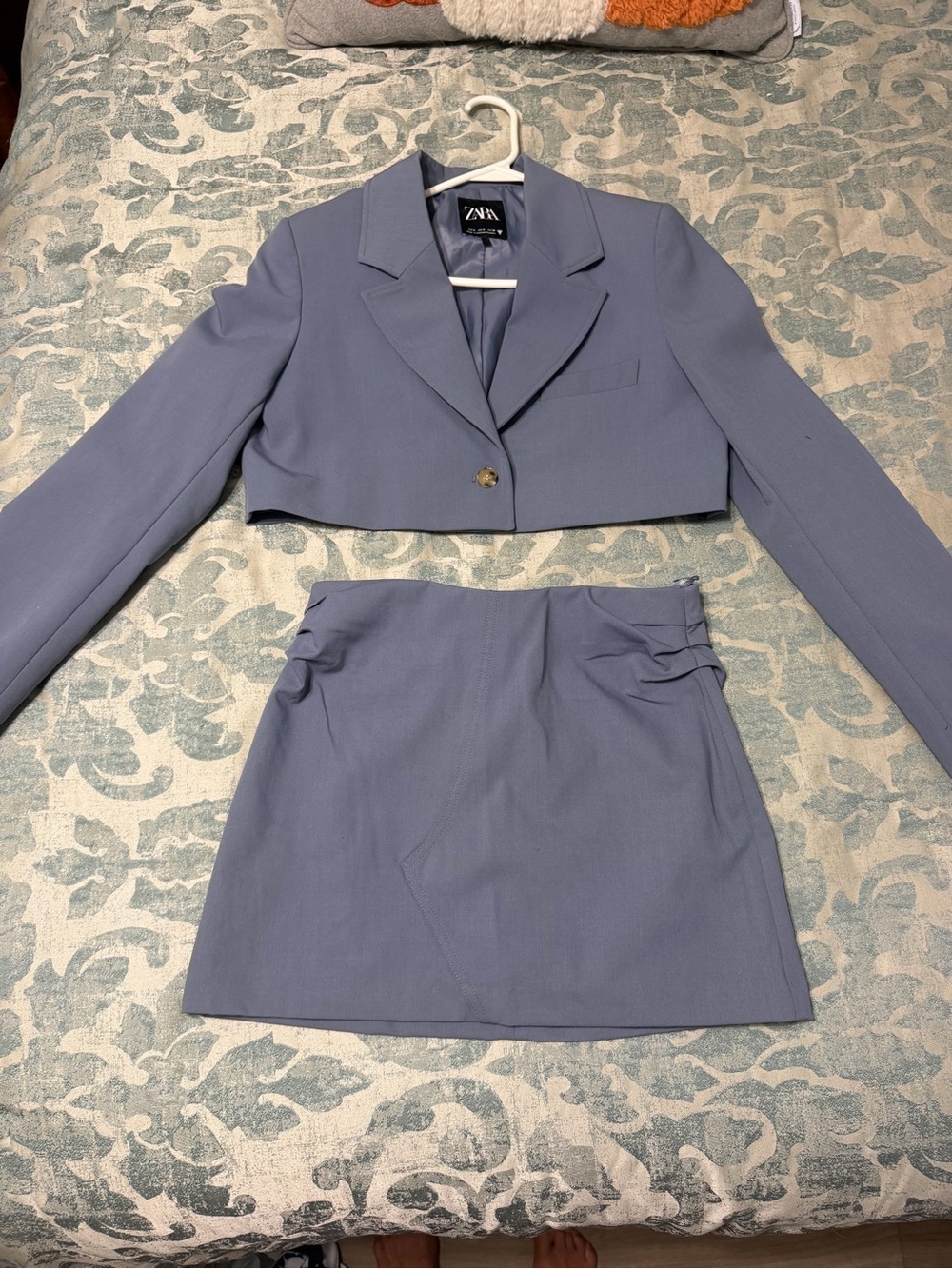 Zara Lavender Cropped Blazer with Matching Mini Skirt